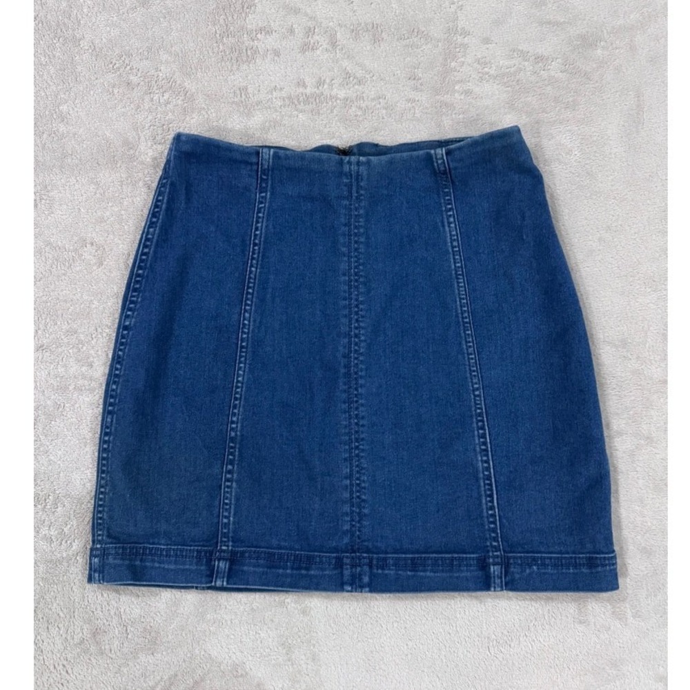 Free People Denim Mini Skirt Medium Wash Blue A-Line Seamed Size 6